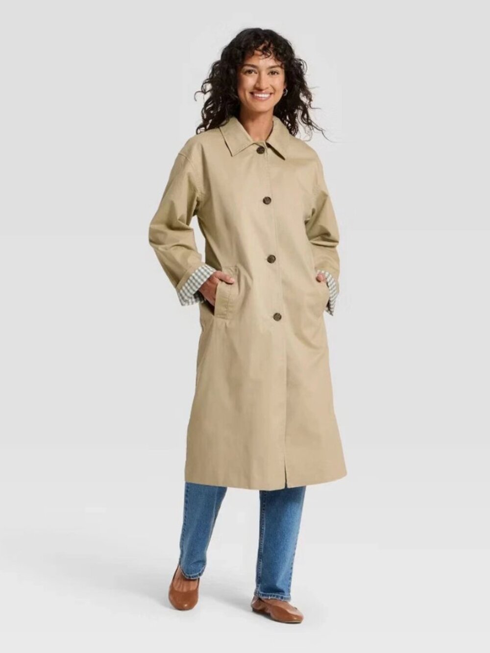 Women's Twill Trench Coat - Universal Thread Tan M